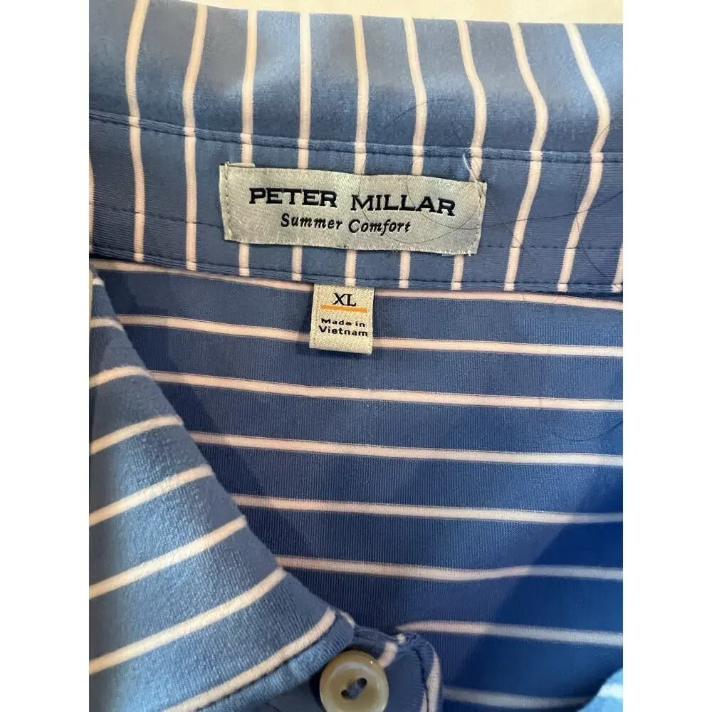 PETER MILLAR XL Summer Comfort Polo Mens Blue- White Stripe Golf Vacation Preppy - Picture 5 of 13